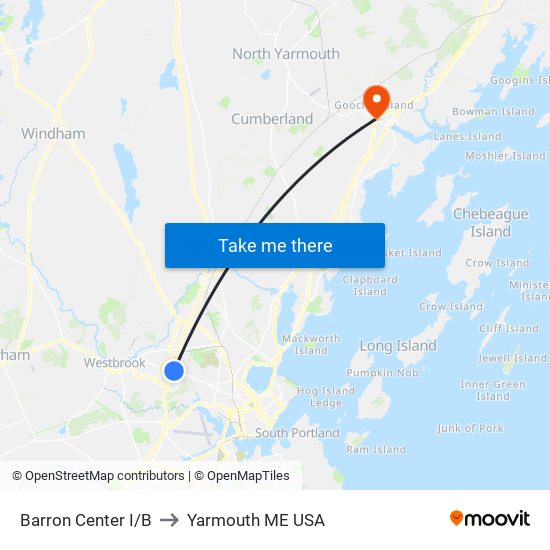 Barron Center I/B to Yarmouth ME USA map