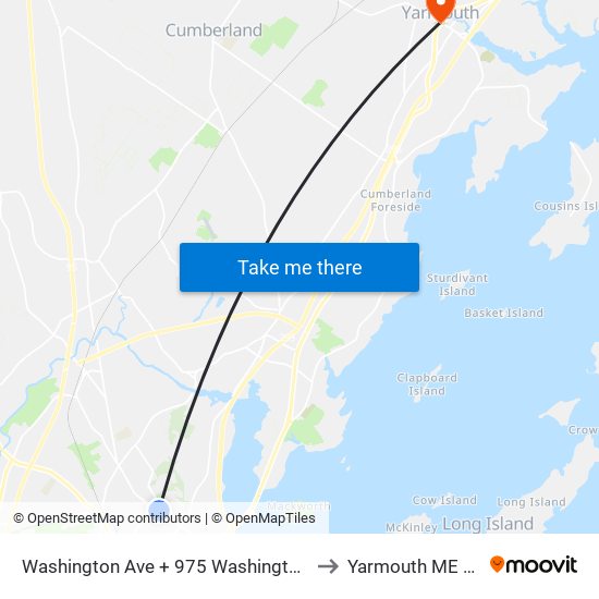 Washington Ave + 975 Washington Ave to Yarmouth ME USA map