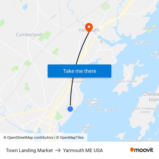 Town Landing Market to Yarmouth ME USA map