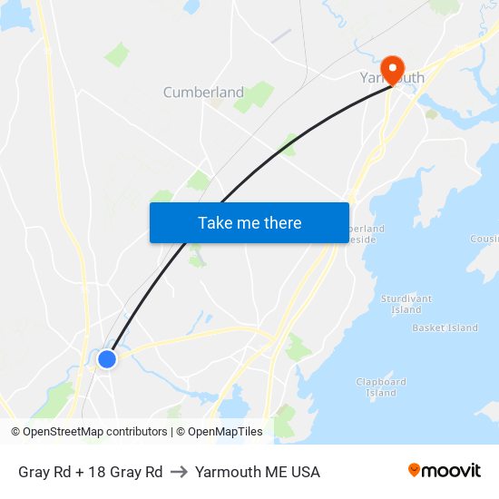 Gray Rd + 18 Gray Rd to Yarmouth ME USA map