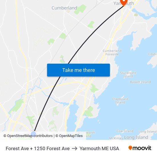 Forest Ave + 1250 Forest Ave to Yarmouth ME USA map