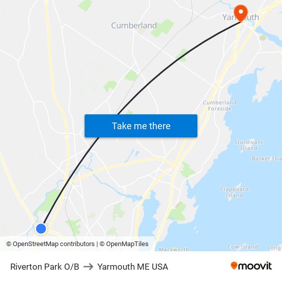 Riverton Park O/B to Yarmouth ME USA map