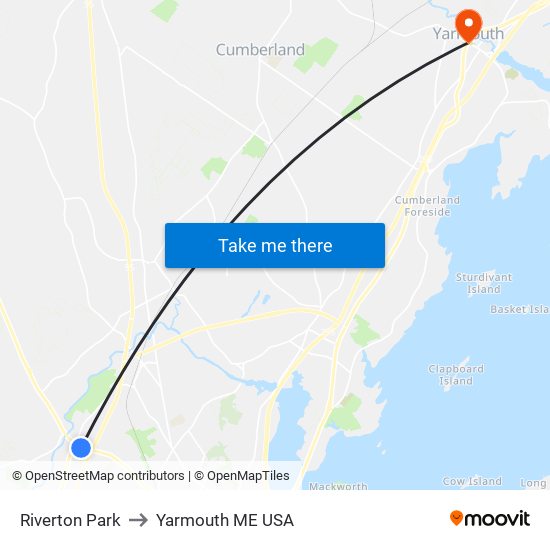 Riverton Park to Yarmouth ME USA map