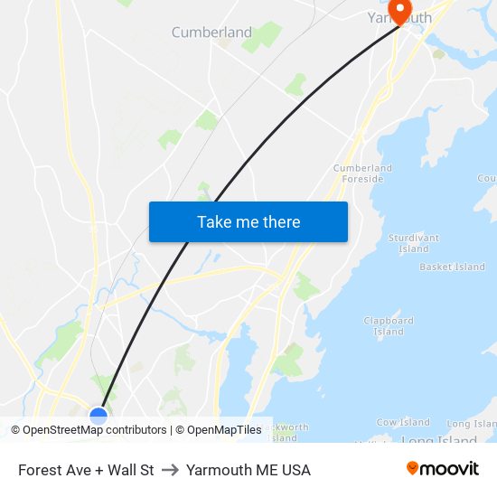 Forest Ave + Wall St to Yarmouth ME USA map