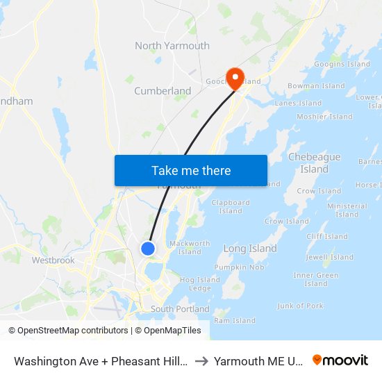 Washington Ave + Pheasant Hill Dr to Yarmouth ME USA map