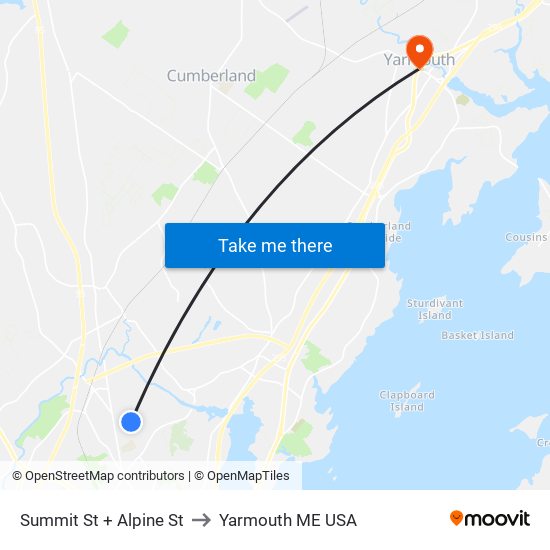 Summit St + Alpine St to Yarmouth ME USA map