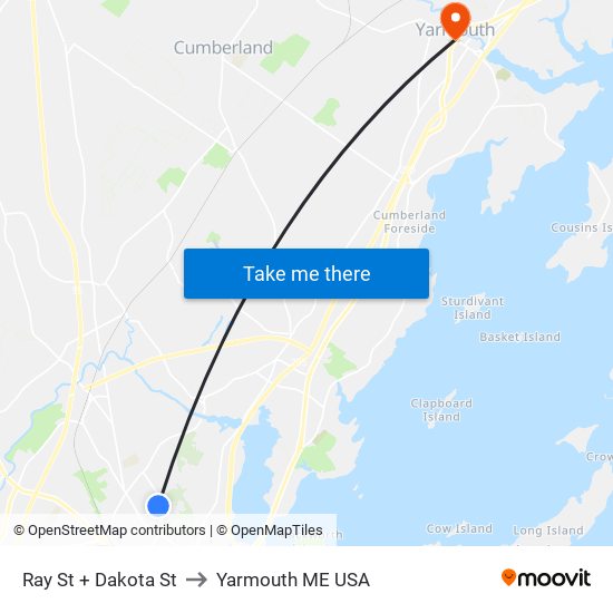 Ray St + Dakota St to Yarmouth ME USA map