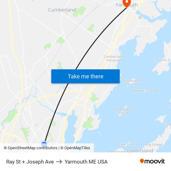 Ray St + Joseph Ave to Yarmouth ME USA map
