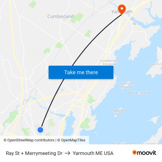 Ray St + Merrymeeting Dr to Yarmouth ME USA map