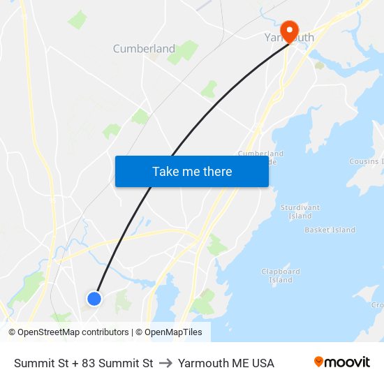 Summit St + 83 Summit St to Yarmouth ME USA map