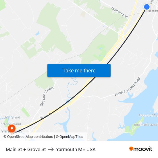 Main St + Grove St to Yarmouth ME USA map