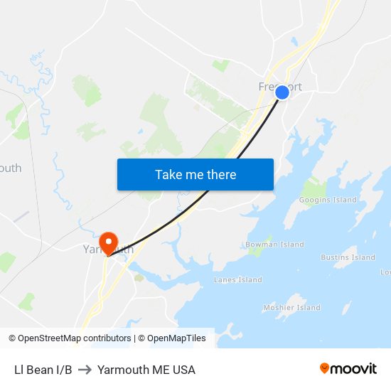 Ll Bean I/B to Yarmouth ME USA map