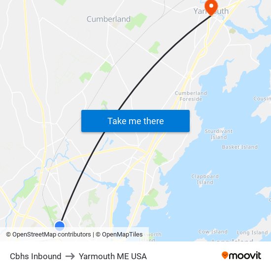 Cbhs Inbound to Yarmouth ME USA map