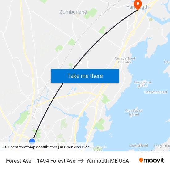 Forest Ave + 1494 Forest Ave to Yarmouth ME USA map
