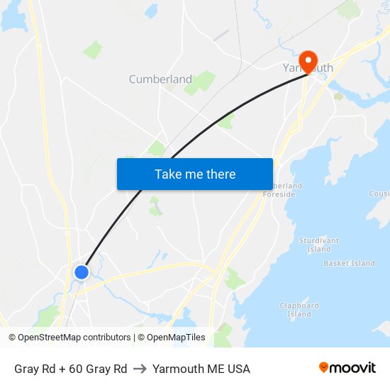 Gray Rd + 60 Gray Rd to Yarmouth ME USA map