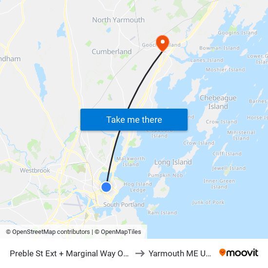 Preble St Ext + Marginal Way O/B to Yarmouth ME USA map