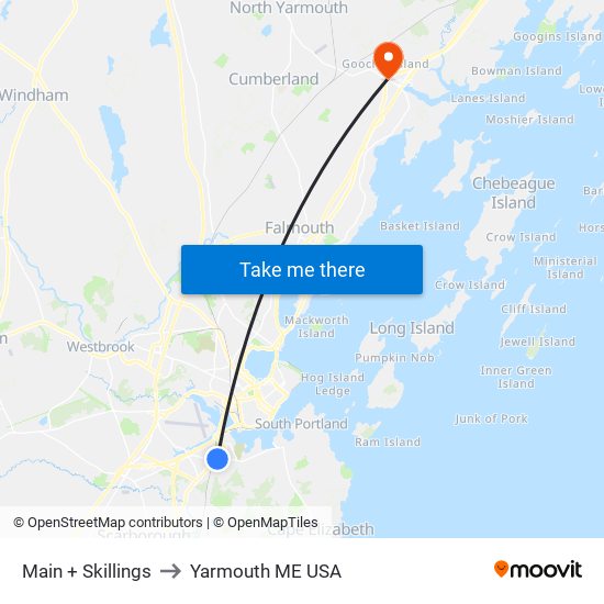 Main + Skillings to Yarmouth ME USA map