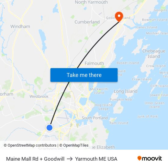 Maine Mall Rd + Goodwill to Yarmouth ME USA map