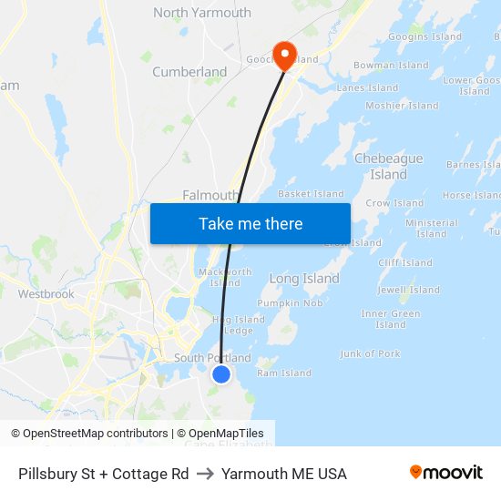 Pillsbury St + Cottage Rd to Yarmouth ME USA map