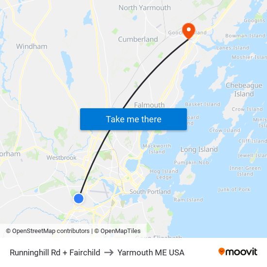 Runninghill Rd + Fairchild to Yarmouth ME USA map