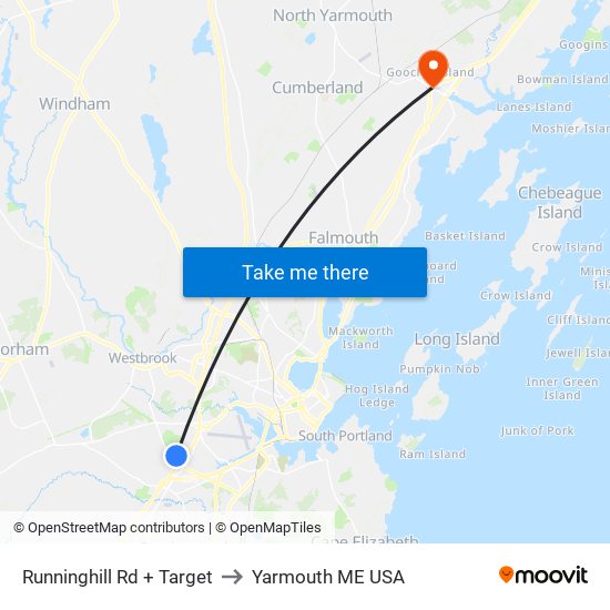Runninghill Rd + Target to Yarmouth ME USA map