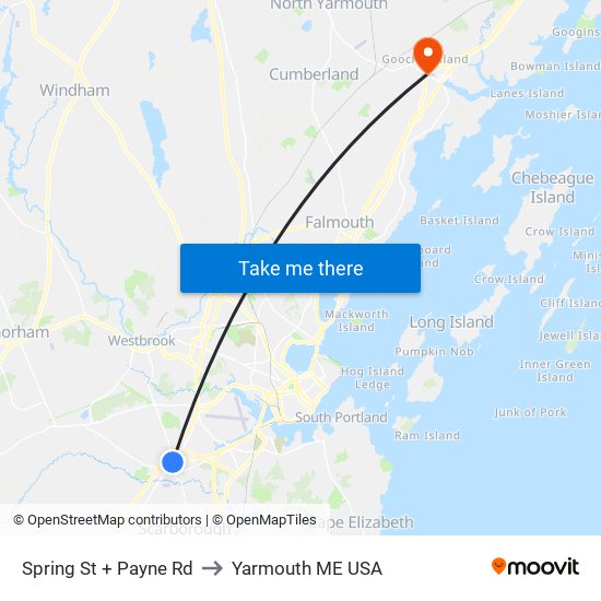 Spring St + Payne Rd to Yarmouth ME USA map