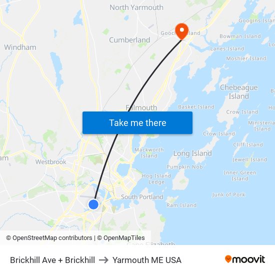 Brickhill Ave + Brickhill to Yarmouth ME USA map