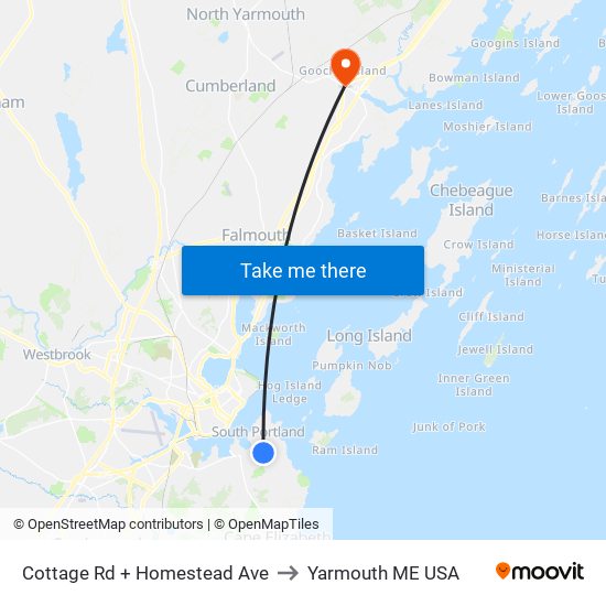 Cottage Rd + Homestead Ave to Yarmouth ME USA map