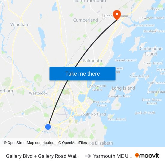 Gallery Blvd + Gallery Road Walmart to Yarmouth ME USA map