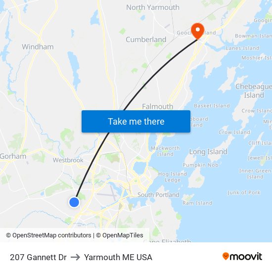 207 Gannett Dr to Yarmouth ME USA map