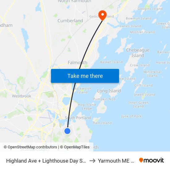 Highland Ave + Lighthouse Day School to Yarmouth ME USA map