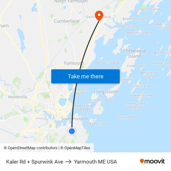 Kaler Rd + Spurwink Ave to Yarmouth ME USA map