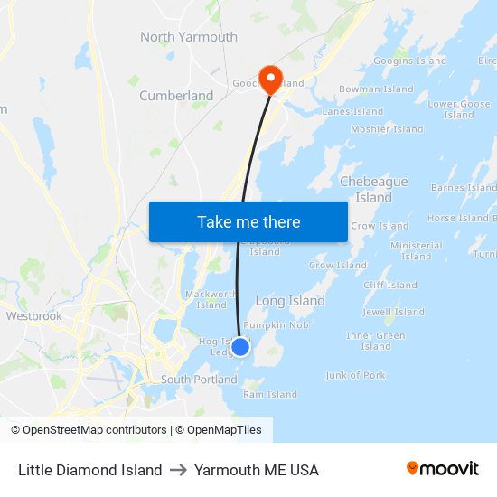 Little Diamond Island to Yarmouth ME USA map
