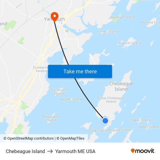 Chebeague Island to Yarmouth ME USA map