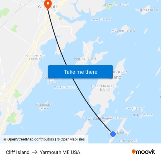 Cliff Island to Yarmouth ME USA map