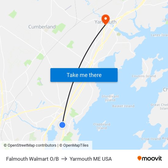 Falmouth Walmart O/B to Yarmouth ME USA map