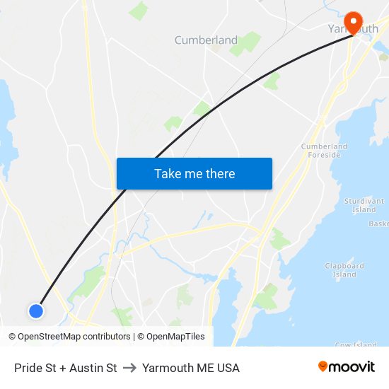 Pride St + Austin St to Yarmouth ME USA map