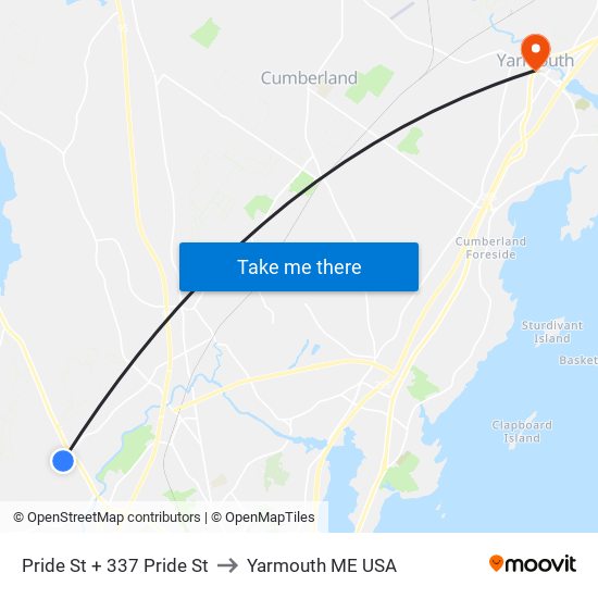 Pride St + 337 Pride St to Yarmouth ME USA map
