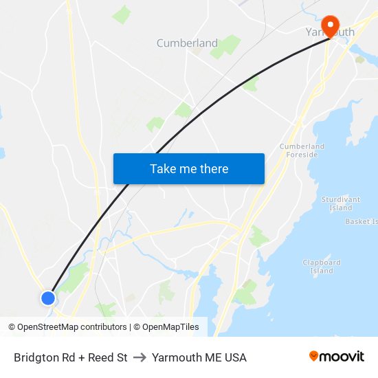 Bridgton Rd + Reed St to Yarmouth ME USA map