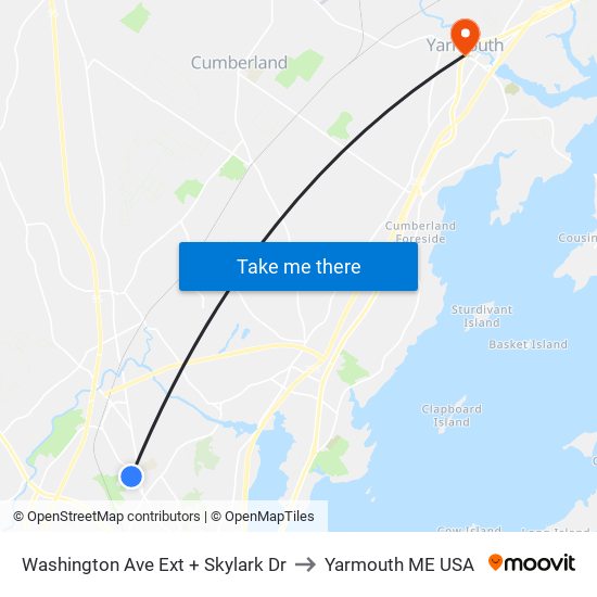 Washington Ave Ext + Skylark Dr to Yarmouth ME USA map