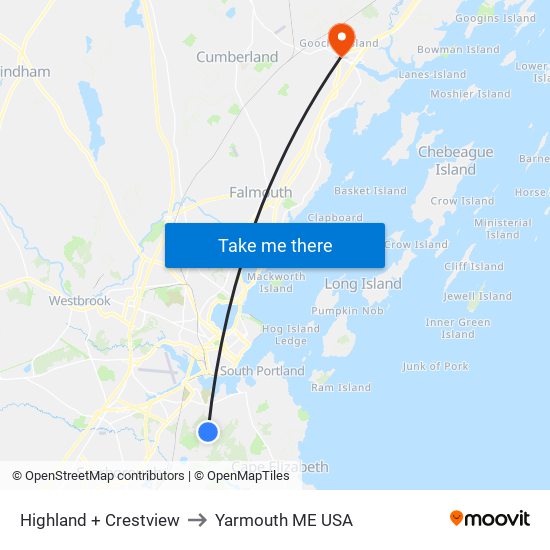 Highland + Crestview to Yarmouth ME USA map