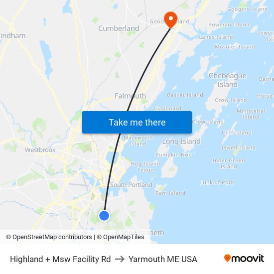 Highland + Msw Facility Rd to Yarmouth ME USA map