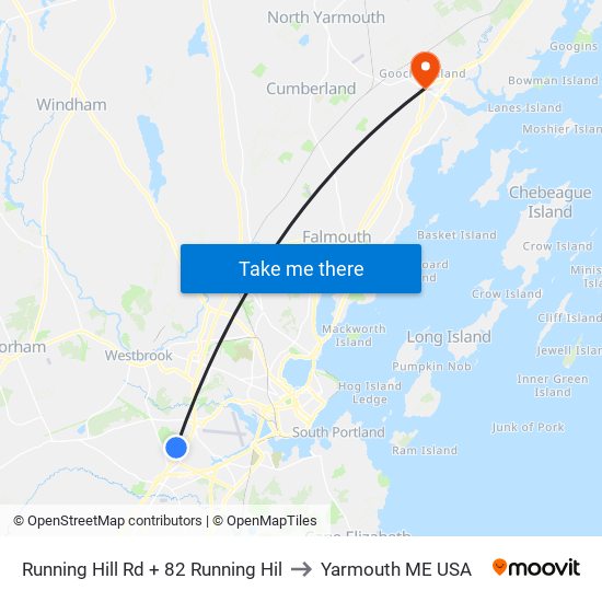 Running Hill Rd + 82 Running Hil to Yarmouth ME USA map