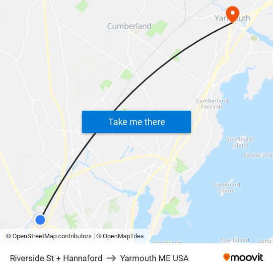 Riverside St + Hannaford to Yarmouth ME USA map