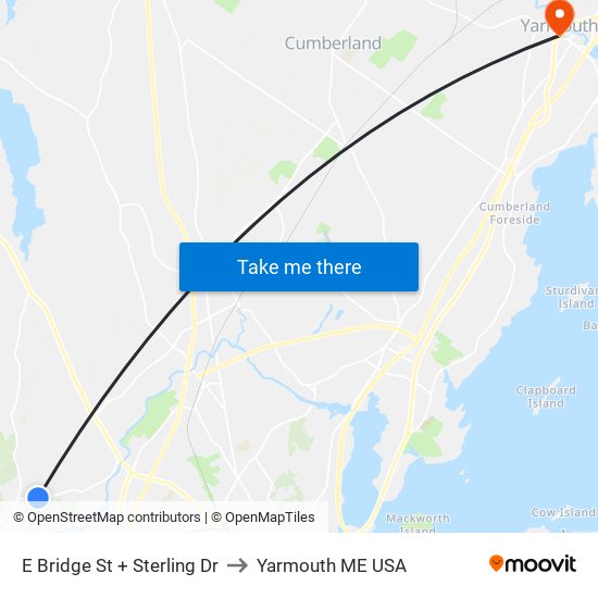 E Bridge St + Sterling Dr to Yarmouth ME USA map