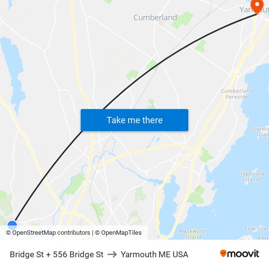 Bridge St + 556 Bridge St to Yarmouth ME USA map