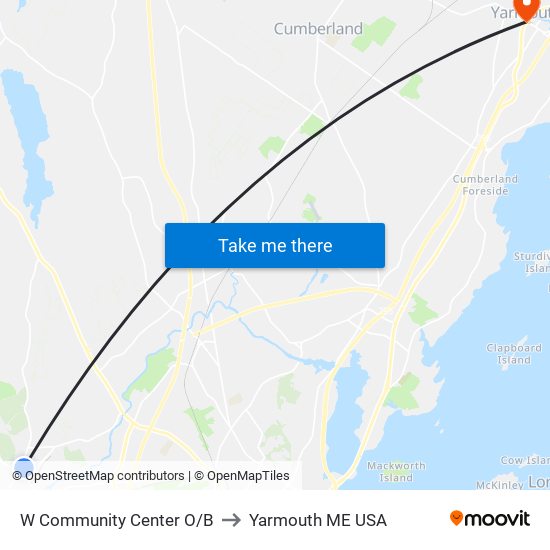 W Community Center O/B to Yarmouth ME USA map