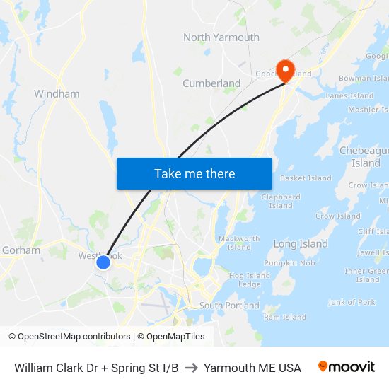 William Clark Dr + Spring St I/B to Yarmouth ME USA map