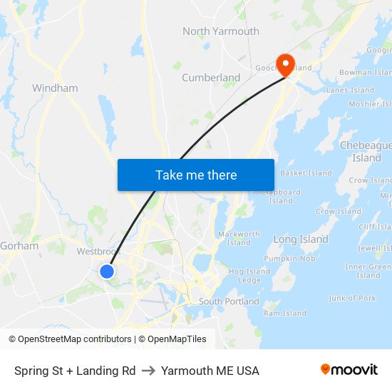 Spring St + Landing Rd to Yarmouth ME USA map