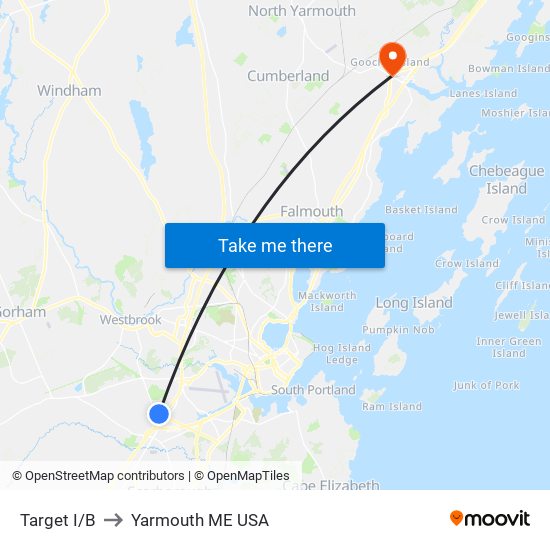 Target I/B to Yarmouth ME USA map